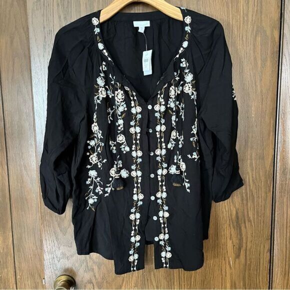 J. Jill Embroidered Floral Blouse Top NWT - Picture 1 of 8